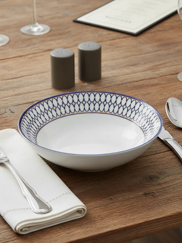 Plato Hondo Cerámica 20cm Diseño Azul Dorado Vajilla 1