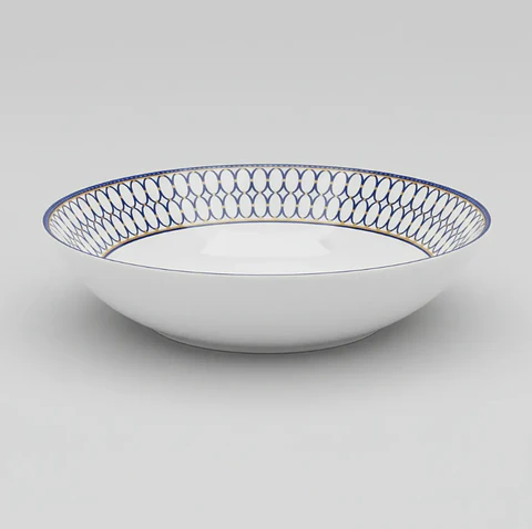 Plato Hondo Cerámica 20cm Diseño Azul Dorado Vajilla