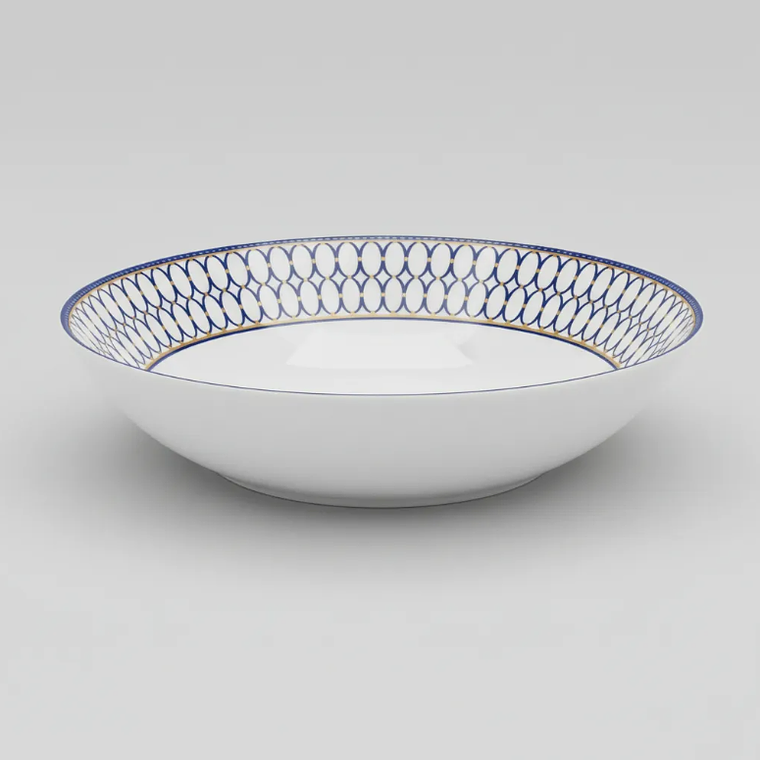 Plato Hondo Cerámica 20cm Diseño Azul Dorado Vajilla 2