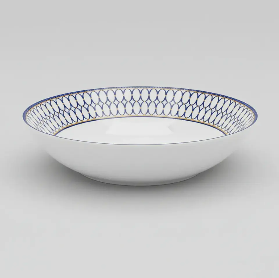 Plato Hondo Cerámica 20cm Diseño Azul Dorado Vajilla 2
