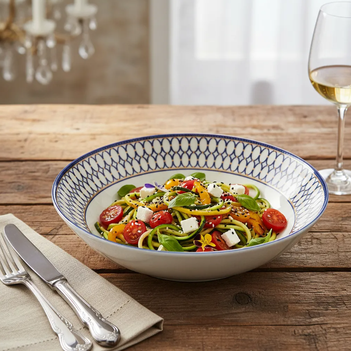 Plato Hondo Cerámica 20cm Diseño Azul Dorado Vajilla 3