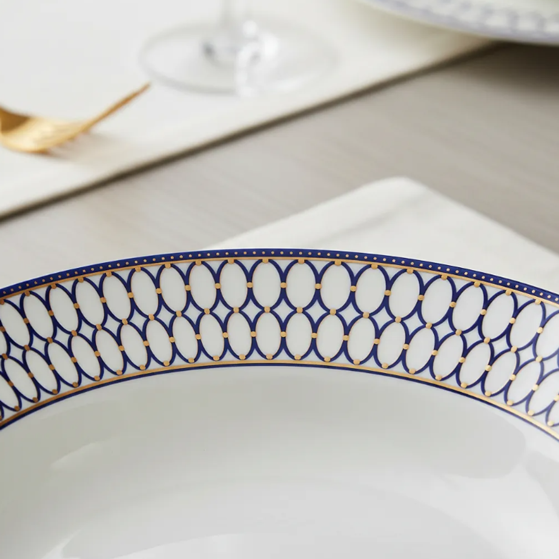 Plato Hondo Cerámica 20cm Diseño Azul Dorado Vajilla 4