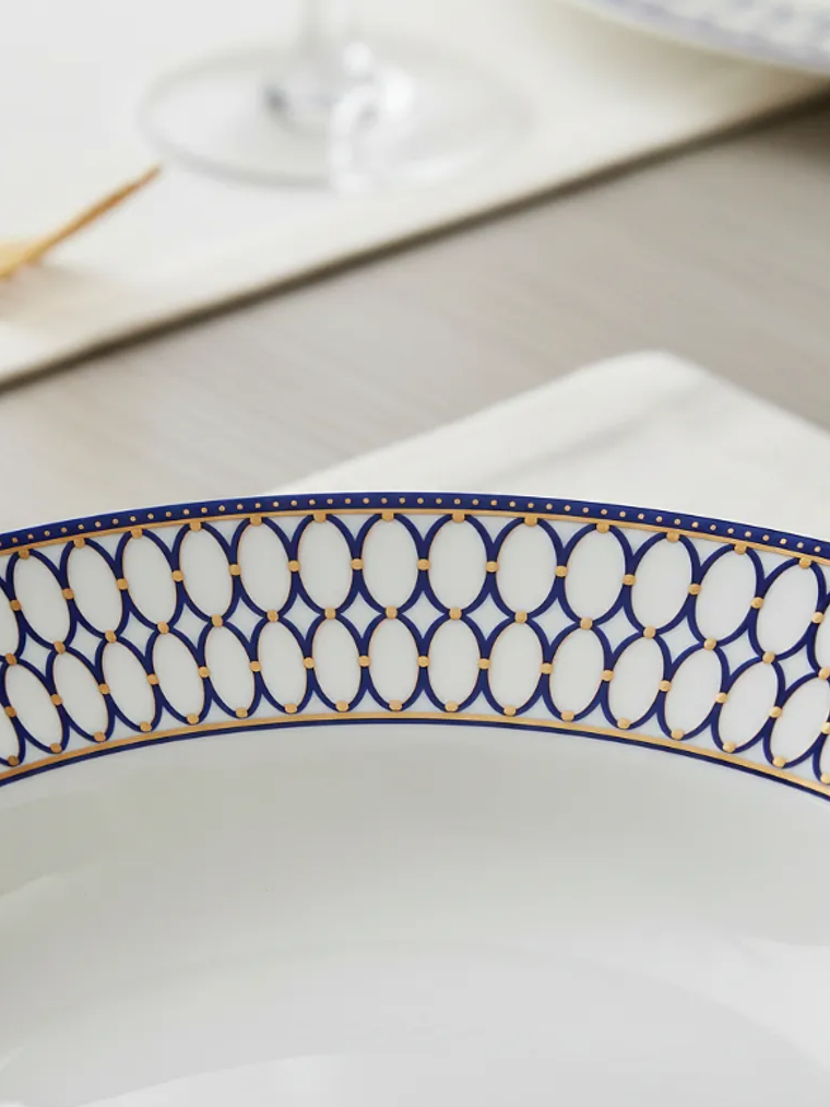 Plato Hondo Cerámica 20cm Diseño Azul Dorado Vajilla 4