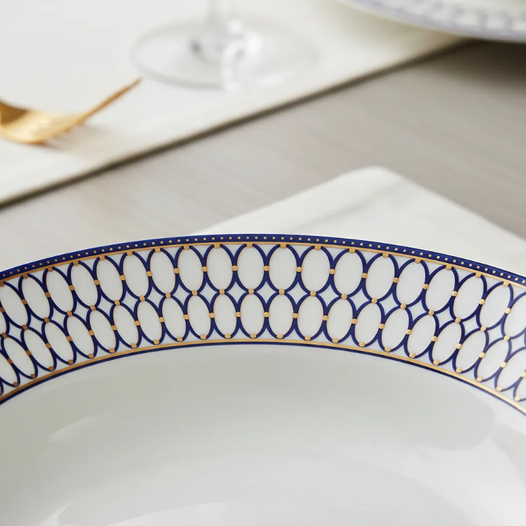 Plato Hondo Cerámica 20cm Diseño Azul Dorado Vajilla 4