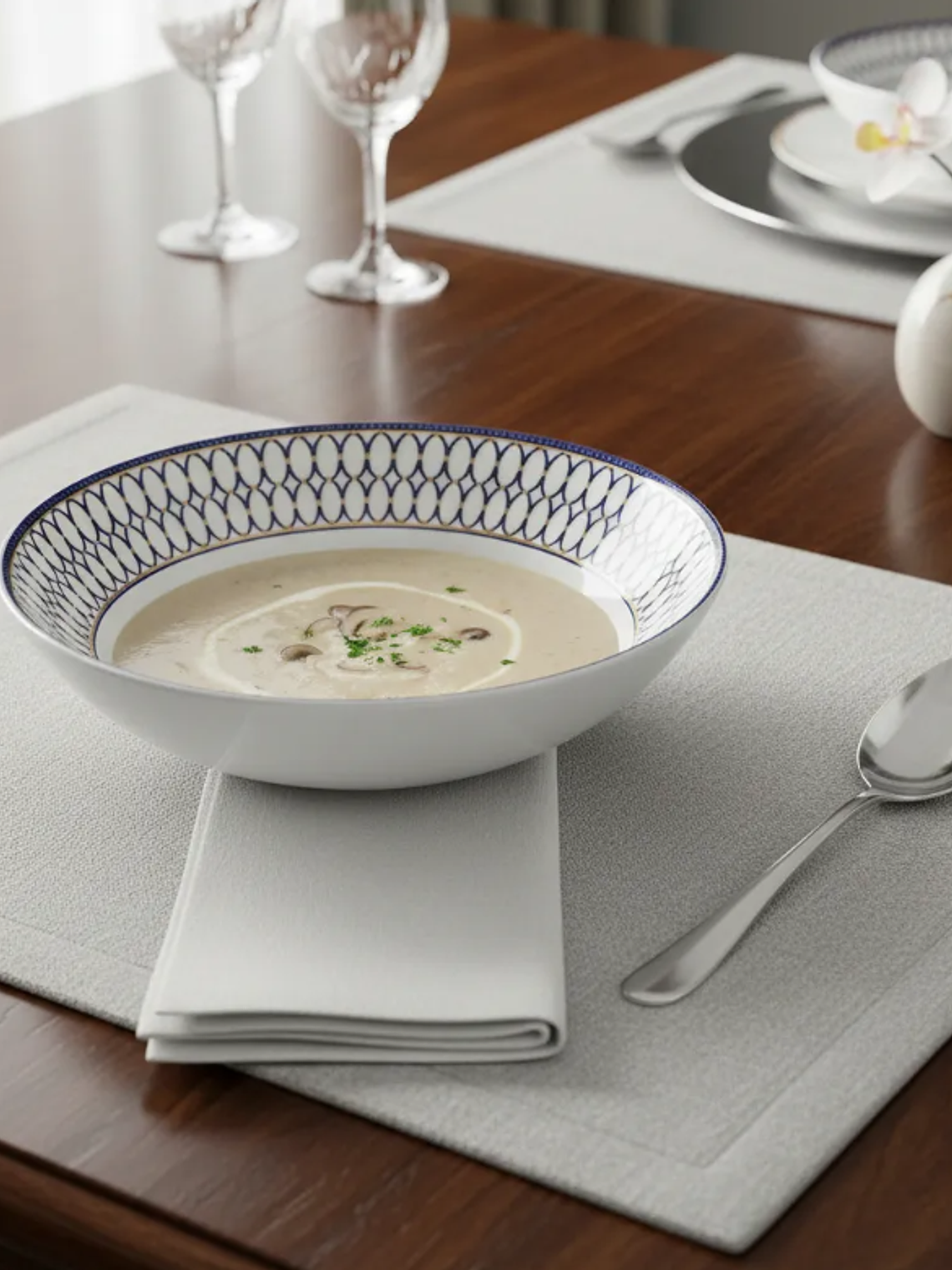 Plato Hondo Cerámica 20cm Diseño Azul Dorado Vajilla 5