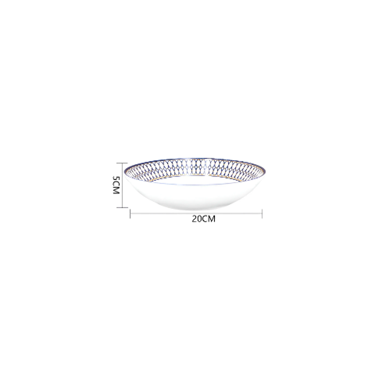 Plato Hondo Cerámica 20cm Diseño Azul Dorado Vajilla 6