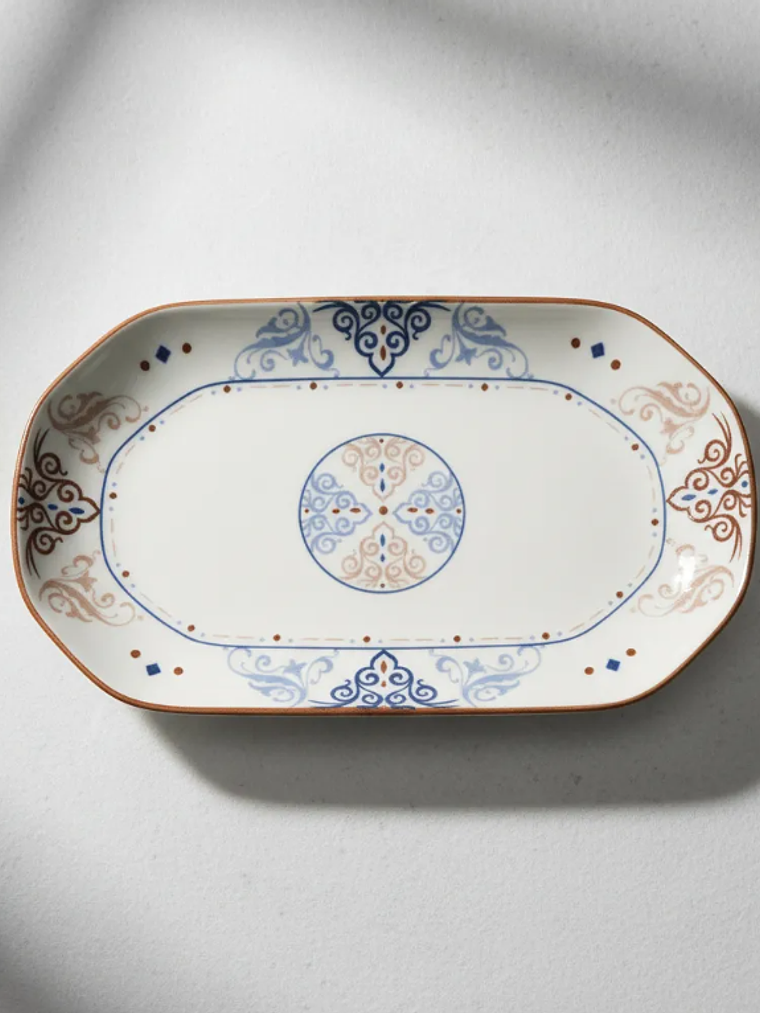 Fuente de cerámica rectangular 20.5 cm diseño bohemio 3