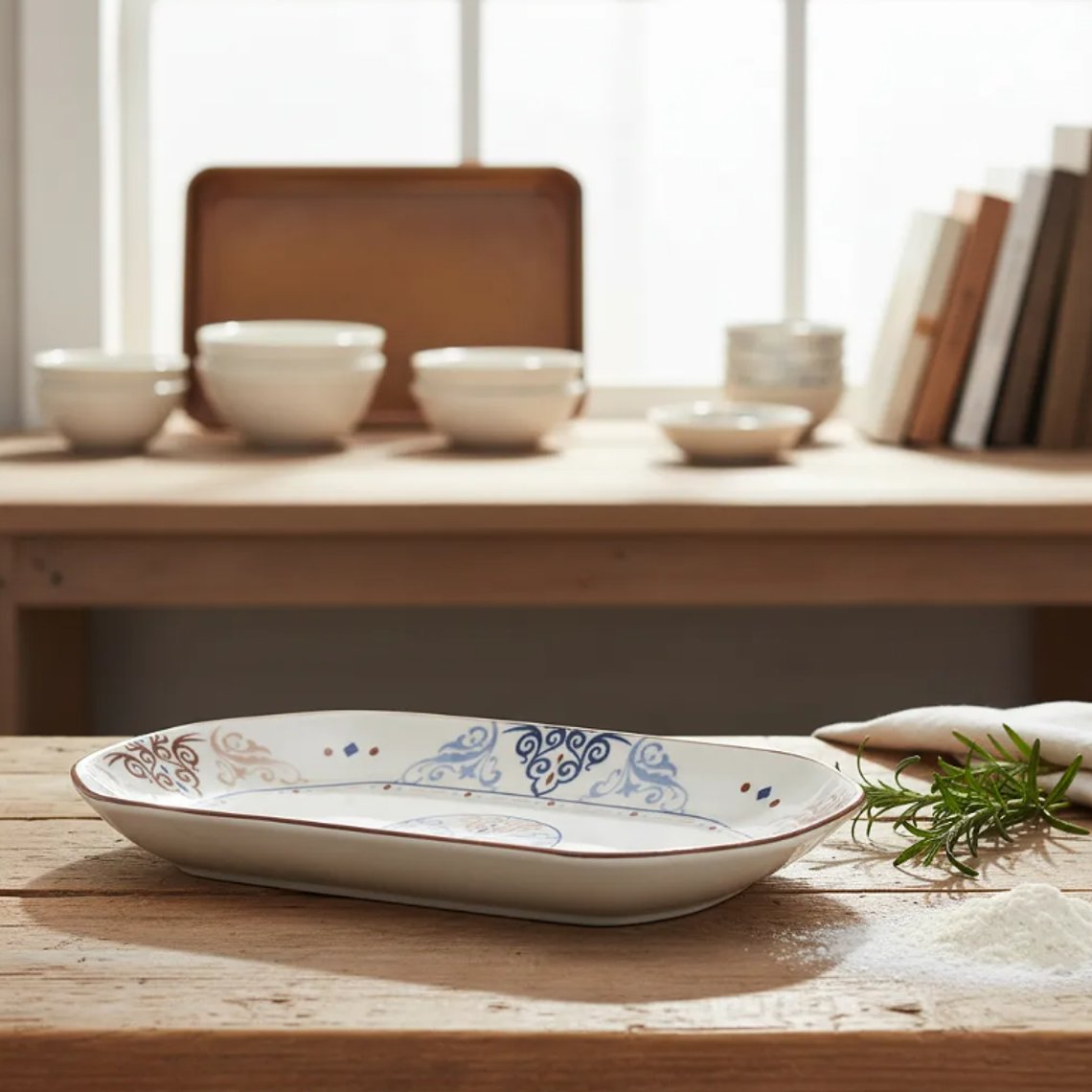 Fuente de cerámica rectangular 20.5 cm diseño bohemio 4