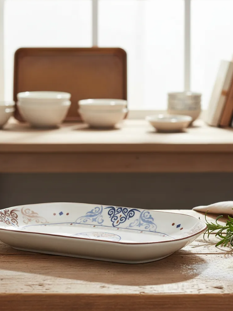 Fuente de cerámica rectangular 20.5 cm diseño bohemio 4