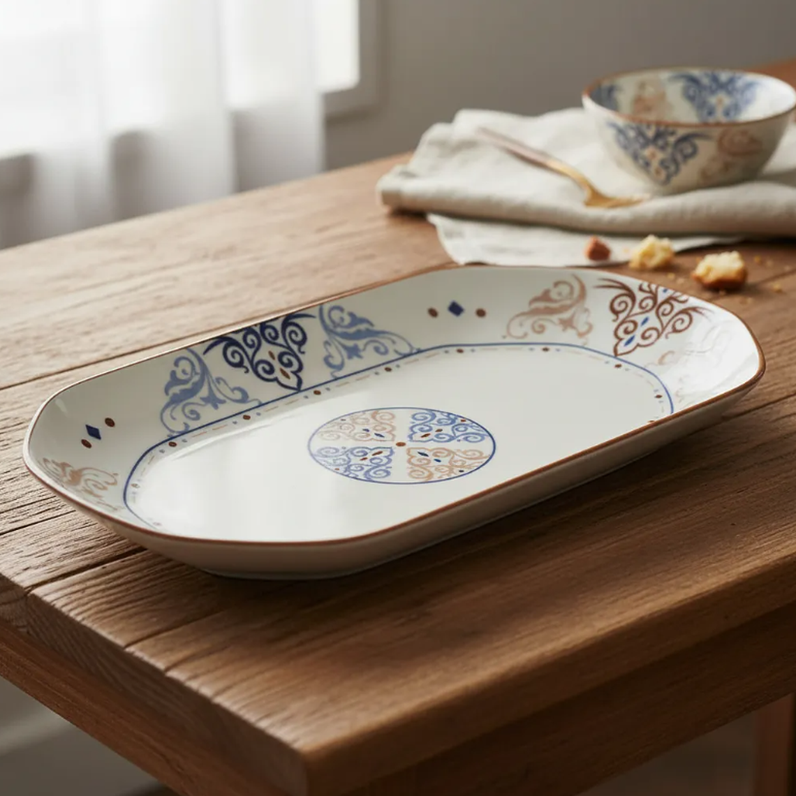 Fuente de cerámica rectangular 20.5 cm diseño bohemio 1