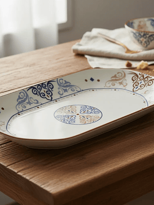 Fuente de cerámica rectangular 20.5 cm diseño bohemio