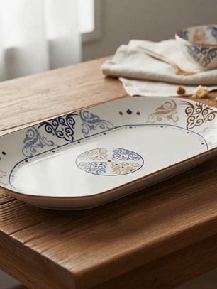 Fuente de cerámica rectangular 20.5 cm diseño bohemio