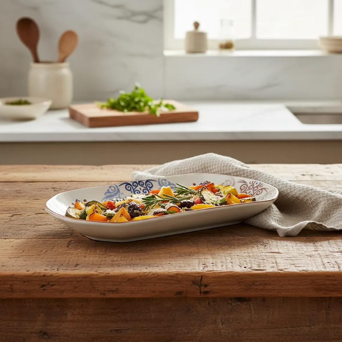 Fuente de cerámica rectangular 20.5 cm diseño bohemio 2