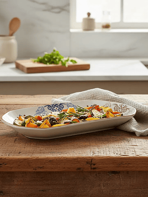 Fuente de cerámica rectangular 20.5 cm diseño bohemio