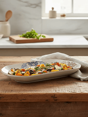 Fuente de cerámica rectangular 20.5 cm diseño bohemio