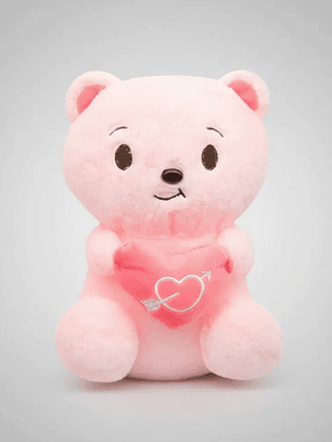 Oso De Peluche Rosado 30cm Con Corazón Regalo Enamorados