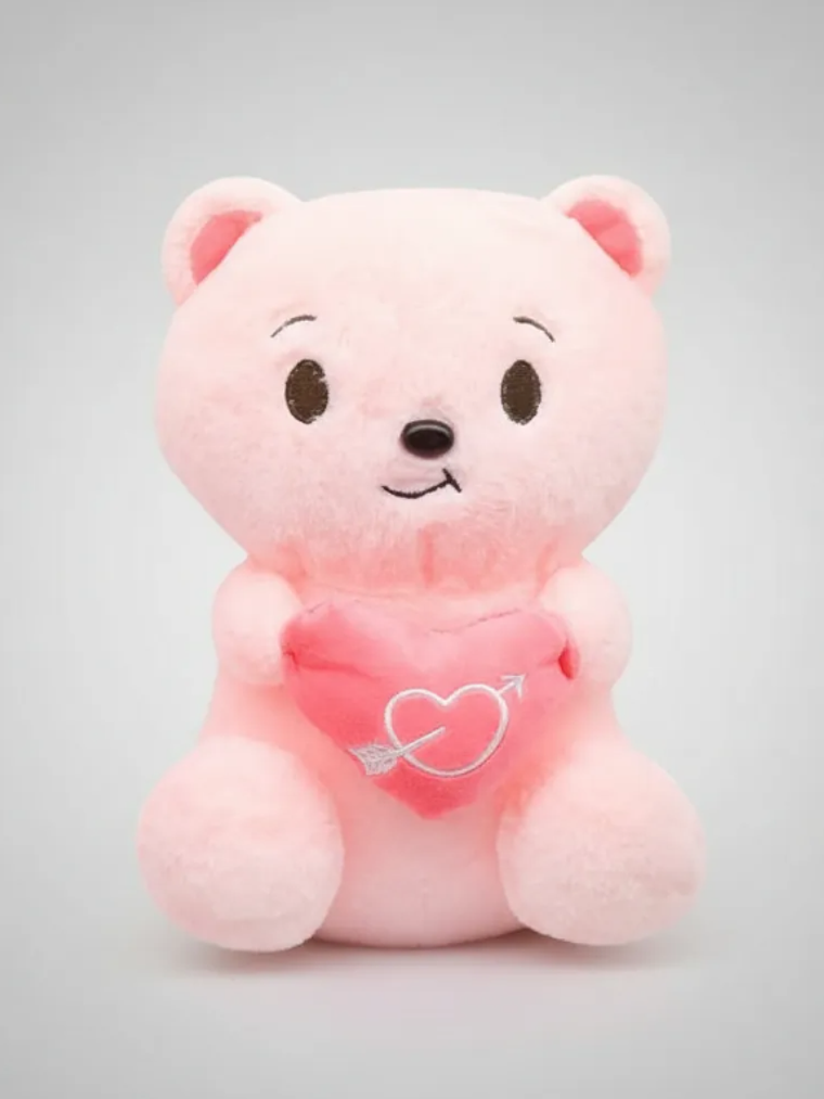 Oso De Peluche Rosado 30cm Con Corazón Regalo Enamorados 2