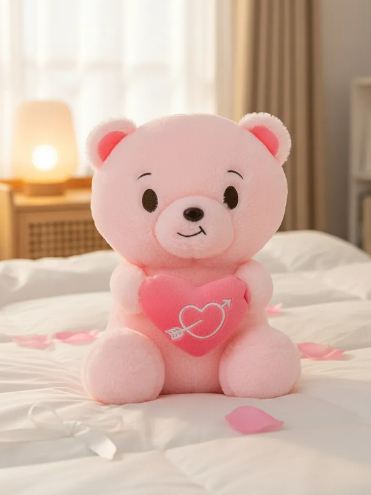 Oso De Peluche Rosado 30cm Con Corazón Regalo Enamorados 1