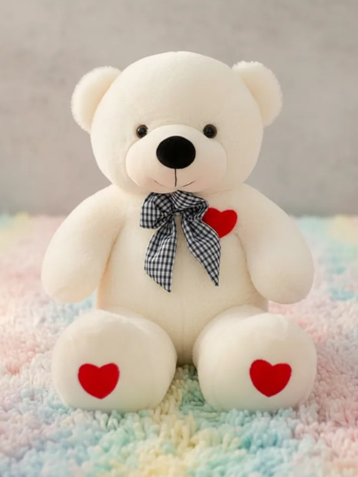 Oso de Peluche Rosado 20cm con Corazones y Lazo 1