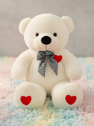 Oso de Peluche Rosado 20cm con Corazones y Lazo