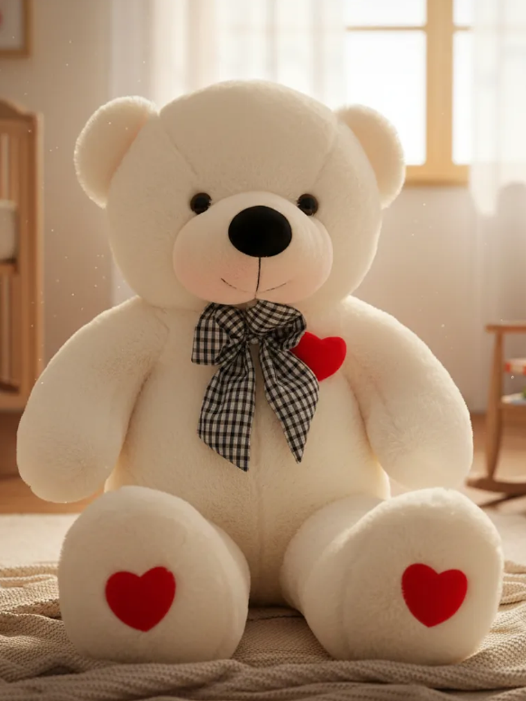 Oso de Peluche Rosado 20cm con Corazones y Lazo 3