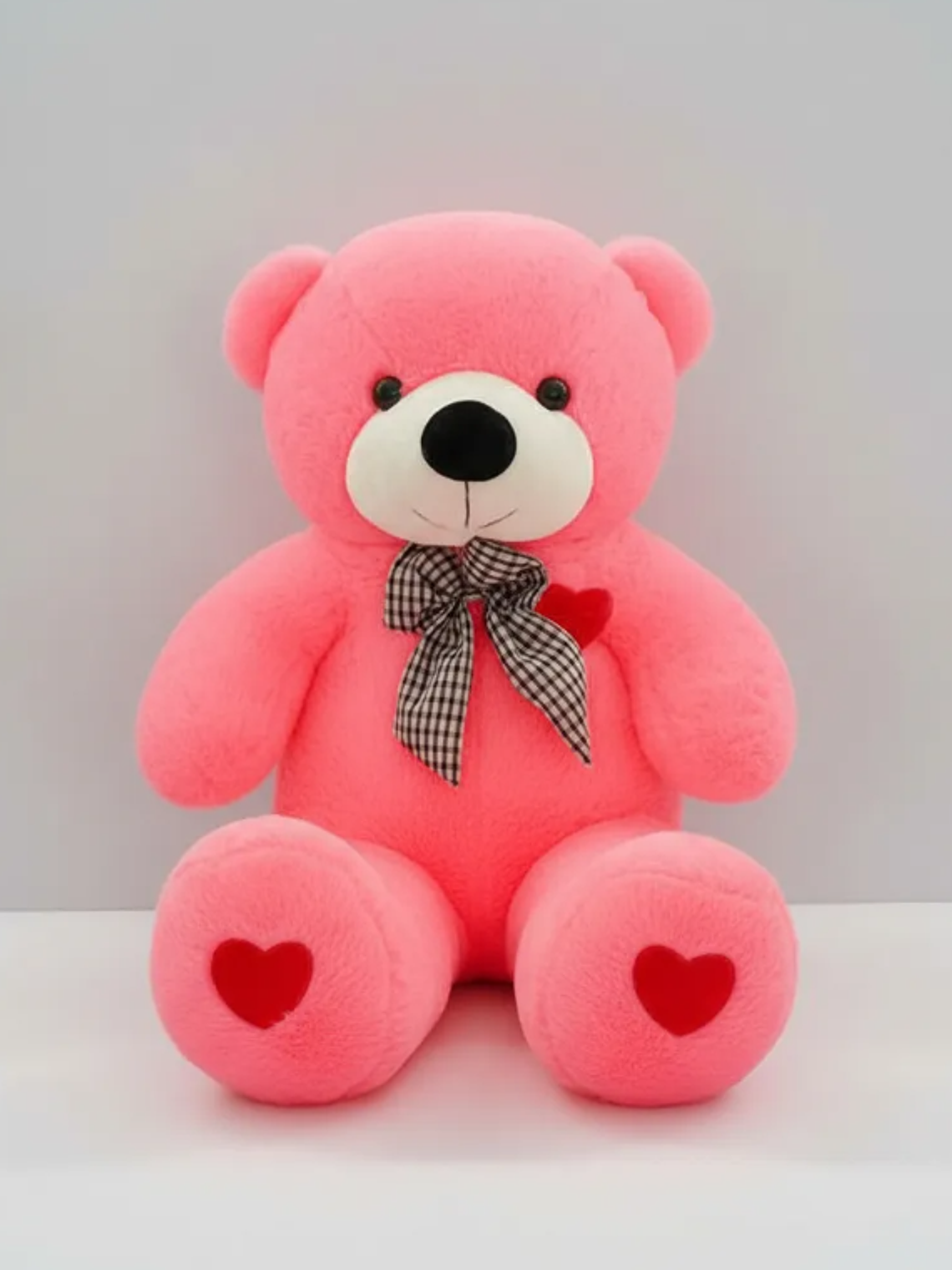 Oso de Peluche Rosado 20cm con Corazones y Lazo 4