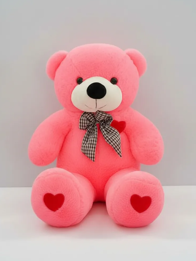 Oso de Peluche Rosado 20cm con Corazones y Lazo 4