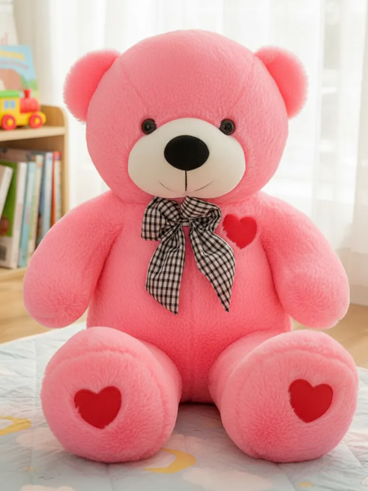 Oso de Peluche Rosado 20cm con Corazones y Lazo 2