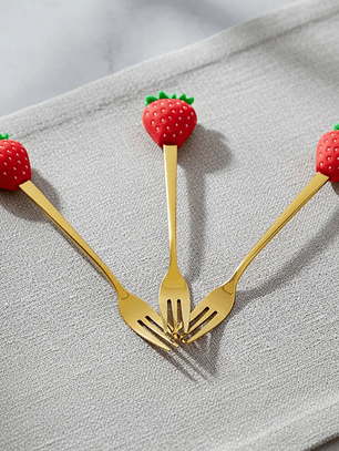 Set Tenedores De Postre Diseño Frutilla Dorados 16cm