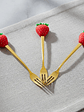 Set Tenedores De Postre Diseño Frutilla Dorados 16cm - Miniatura 1