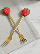 Set Tenedores De Postre Diseño Frutilla Dorados 16cm - Miniatura 4