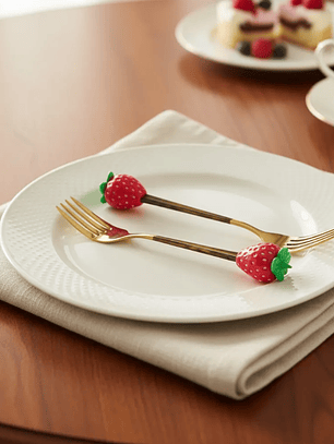 Set Tenedores De Postre Diseño Frutilla Dorados 16cm