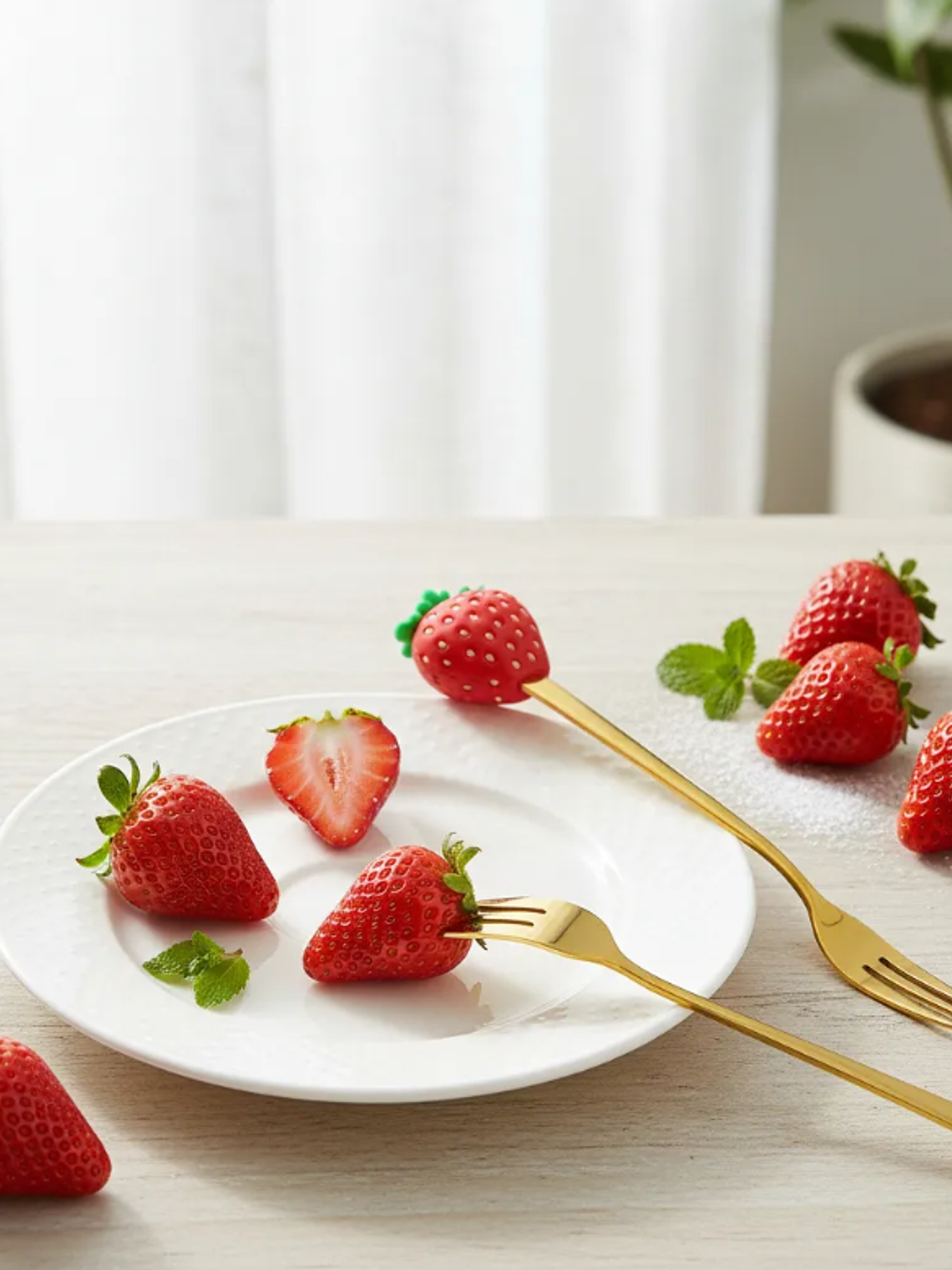 Set Tenedores De Postre Diseño Frutilla Dorados 16cm 6