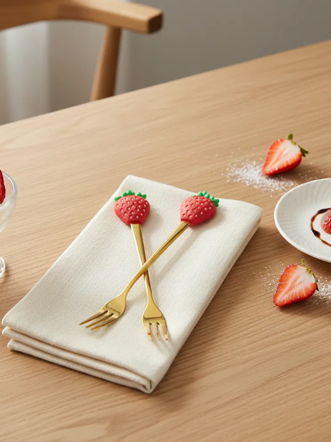 Set Tenedores De Postre Diseño Frutilla Dorados 16cm 3