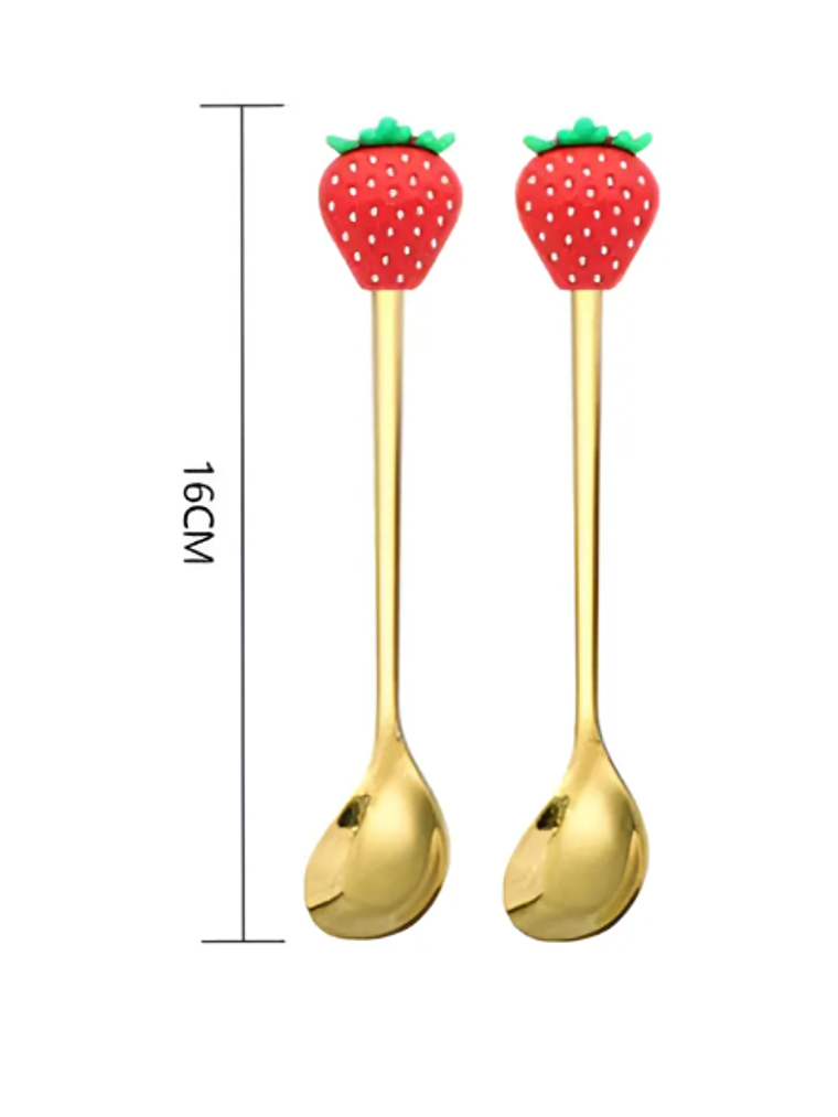 Set Cucharas De Postre Diseño Frutilla Acero Inoxidable 3
