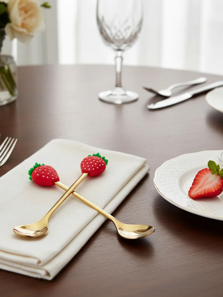 Set Cucharas De Postre Diseño Frutilla Acero Inoxidable 4