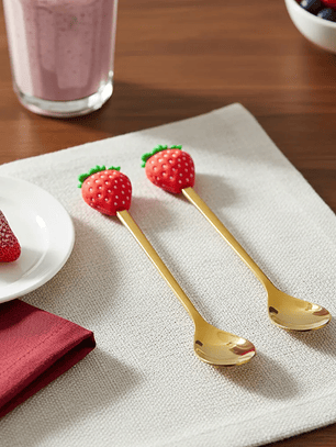 Set Cucharas De Postre Diseño Frutilla Acero Inoxidable