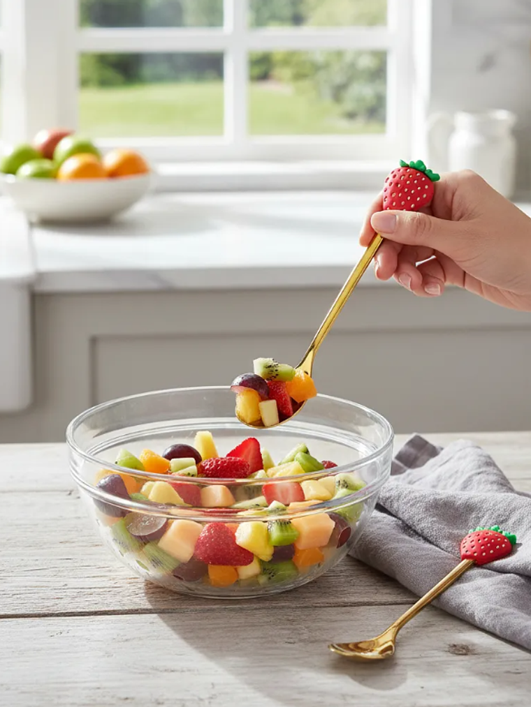 Set Cucharas De Postre Diseño Frutilla Acero Inoxidable 6