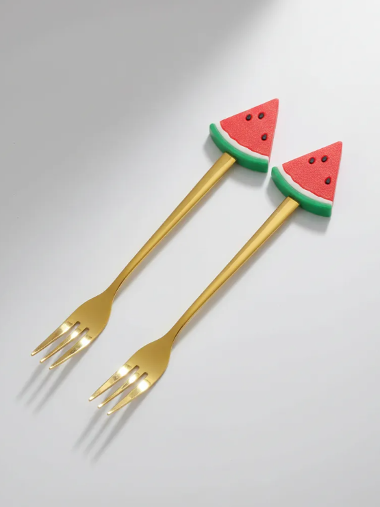 Set Tenedores De Postre Diseño Sandía Dorados 16cm 4