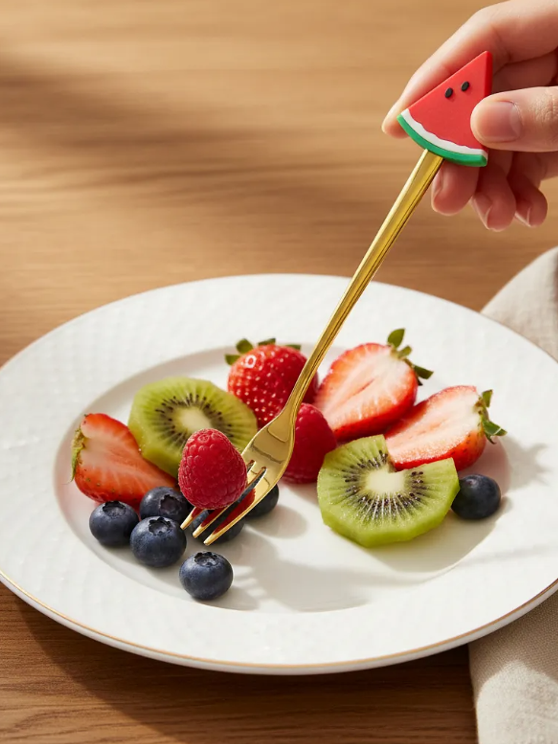 Set Tenedores De Postre Diseño Sandía Dorados 16cm 1