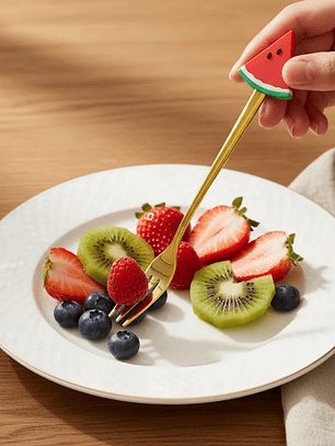 Set Tenedores De Postre Diseño Sandía Dorados 16cm