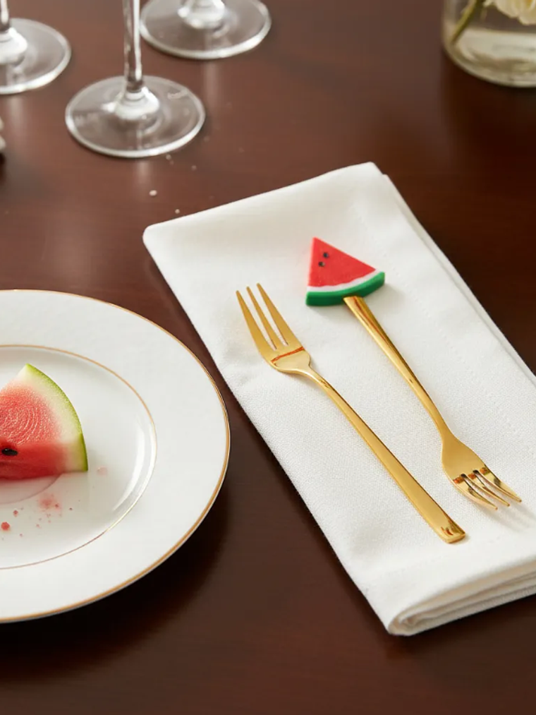 Set Tenedores De Postre Diseño Sandía Dorados 16cm 5