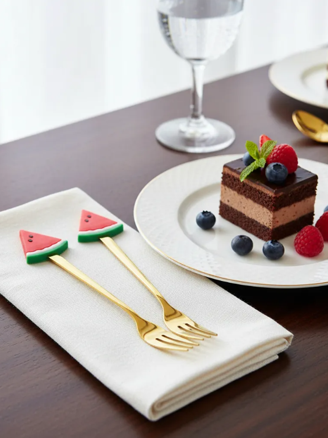 Set Tenedores De Postre Diseño Sandía Dorados 16cm 2