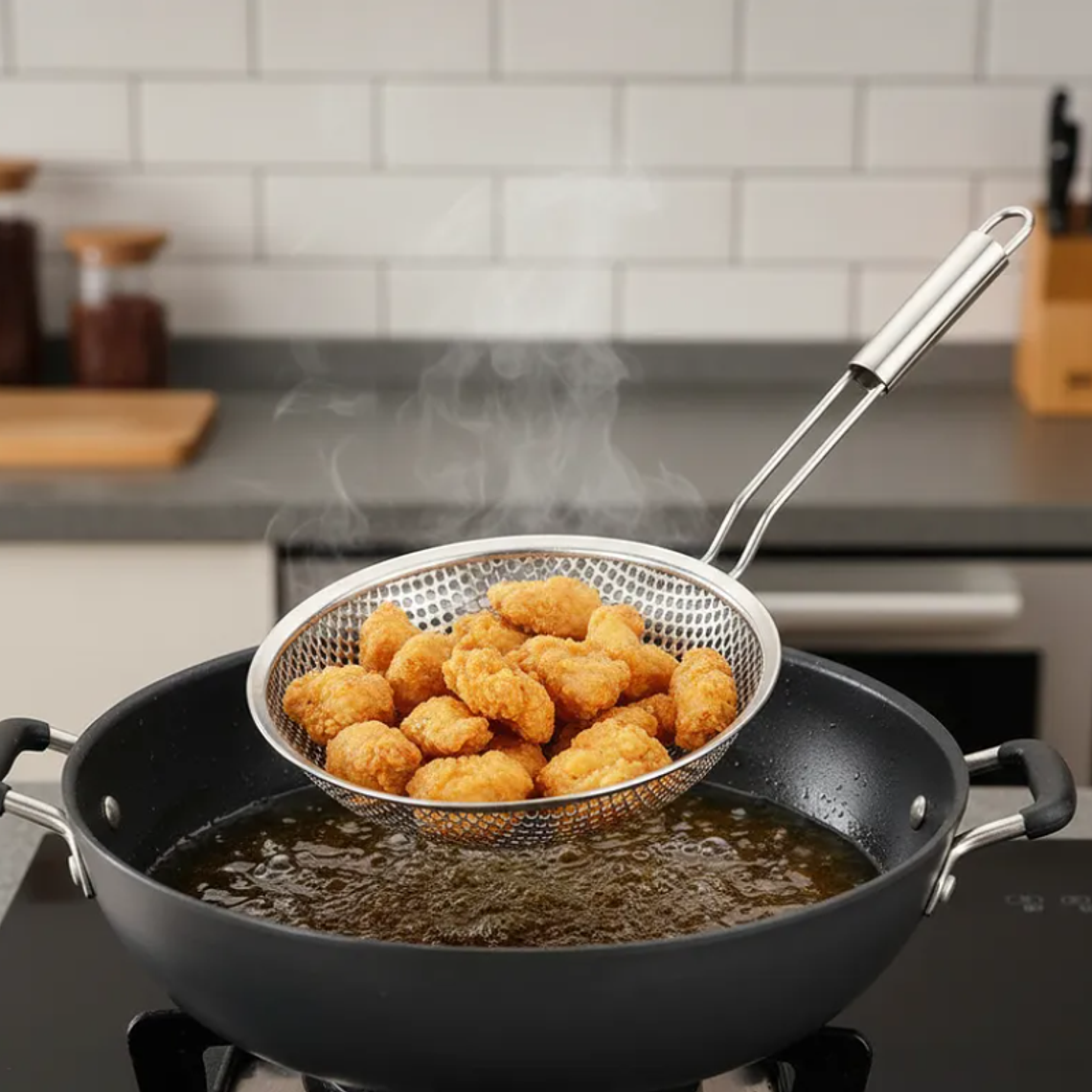 Colador Espumadera Acero Inoxidable Mango Madera 16cm Cocina 5