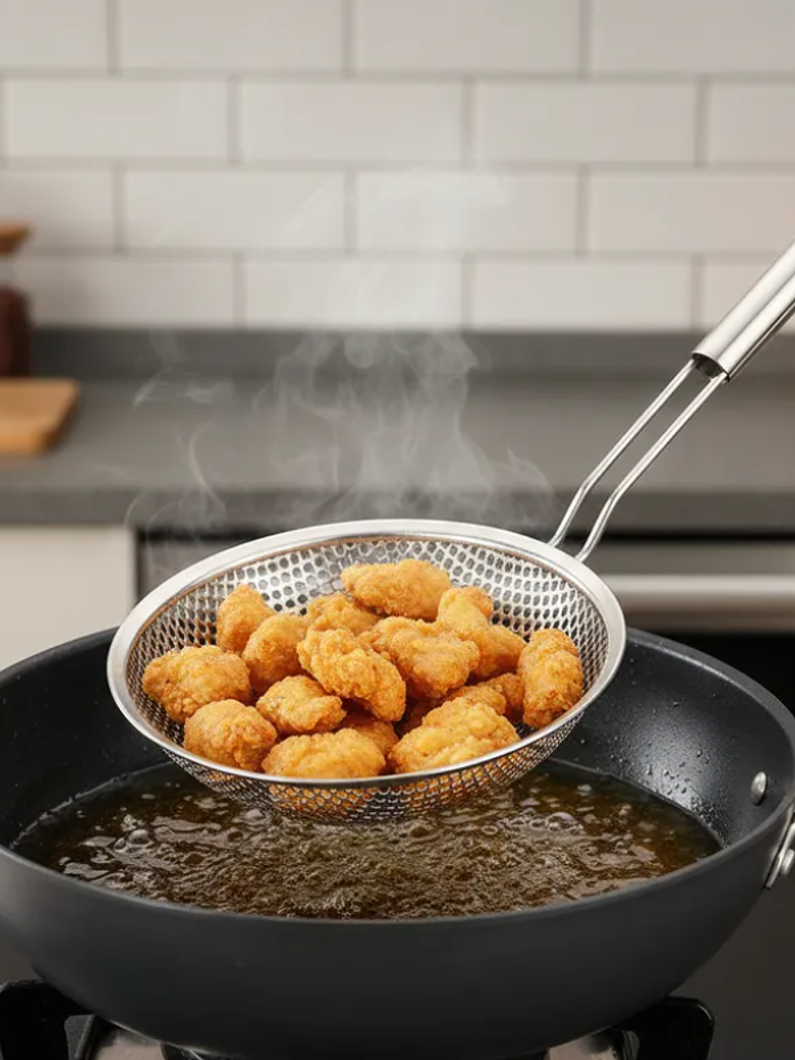 Colador Espumadera Acero Inoxidable Mango Madera 16cm Cocina 5