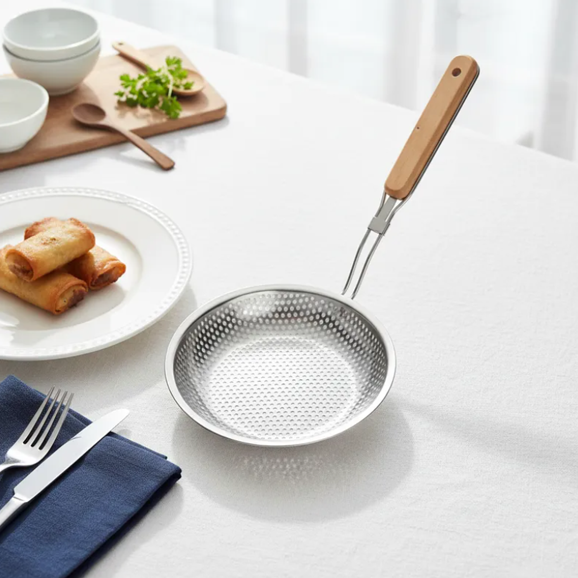 Colador Espumadera Acero Inoxidable Mango Madera 16cm Cocina 7