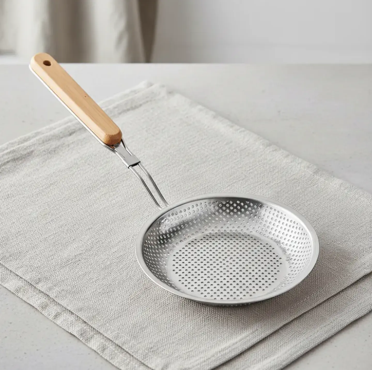 Colador Espumadera Acero Inoxidable Mango Madera 16cm Cocina 2