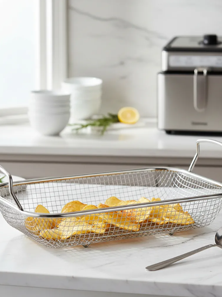 Canasto Cesta Freidora Escurridor De Acero Inoxidable Malla 1