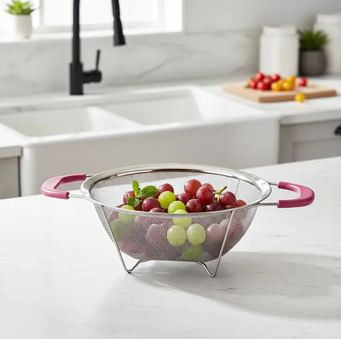 Colador de acero inoxidable con asas rosas 26cm cocina