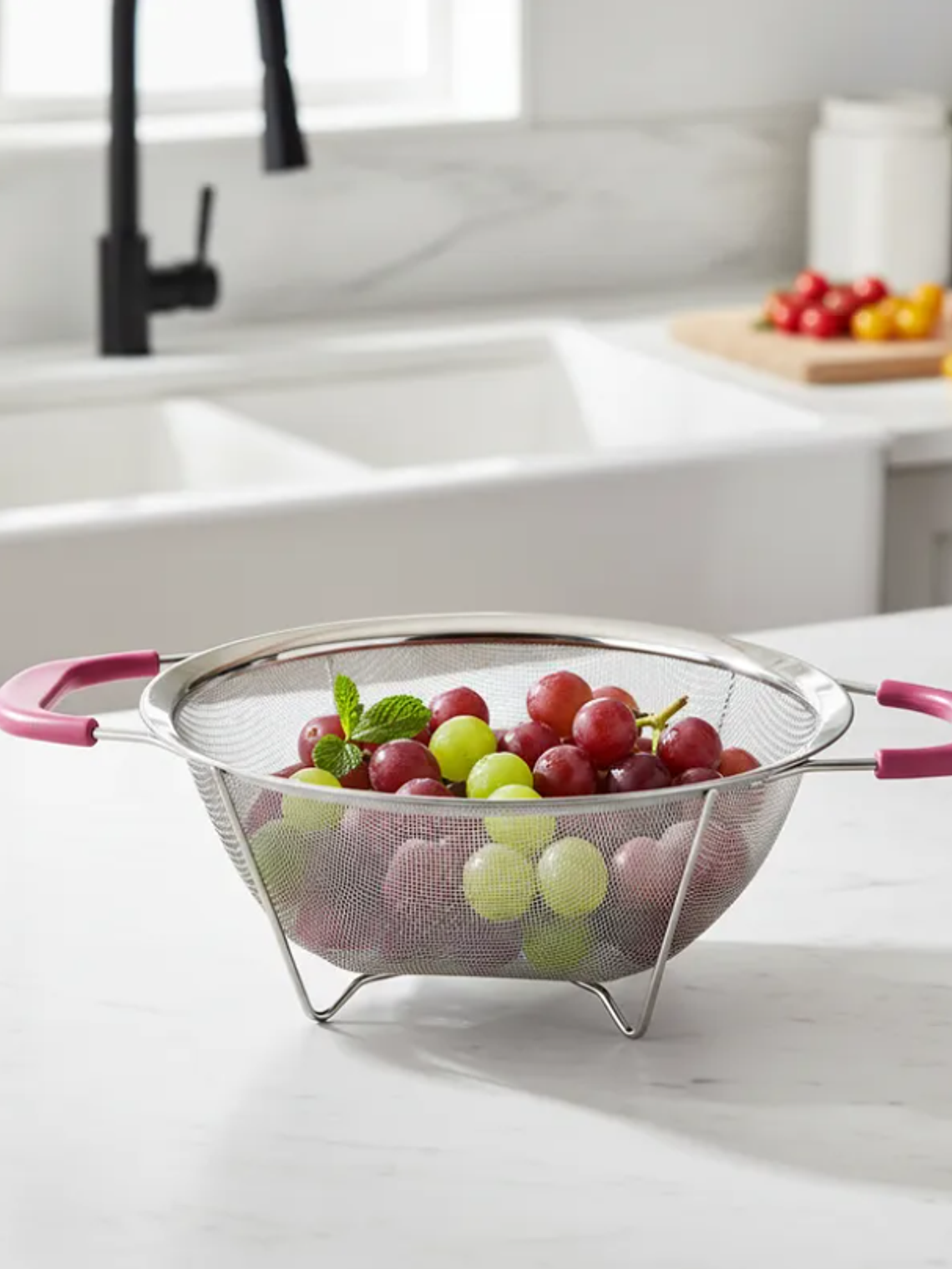 Colador de acero inoxidable con asas rosas 26cm cocina 1